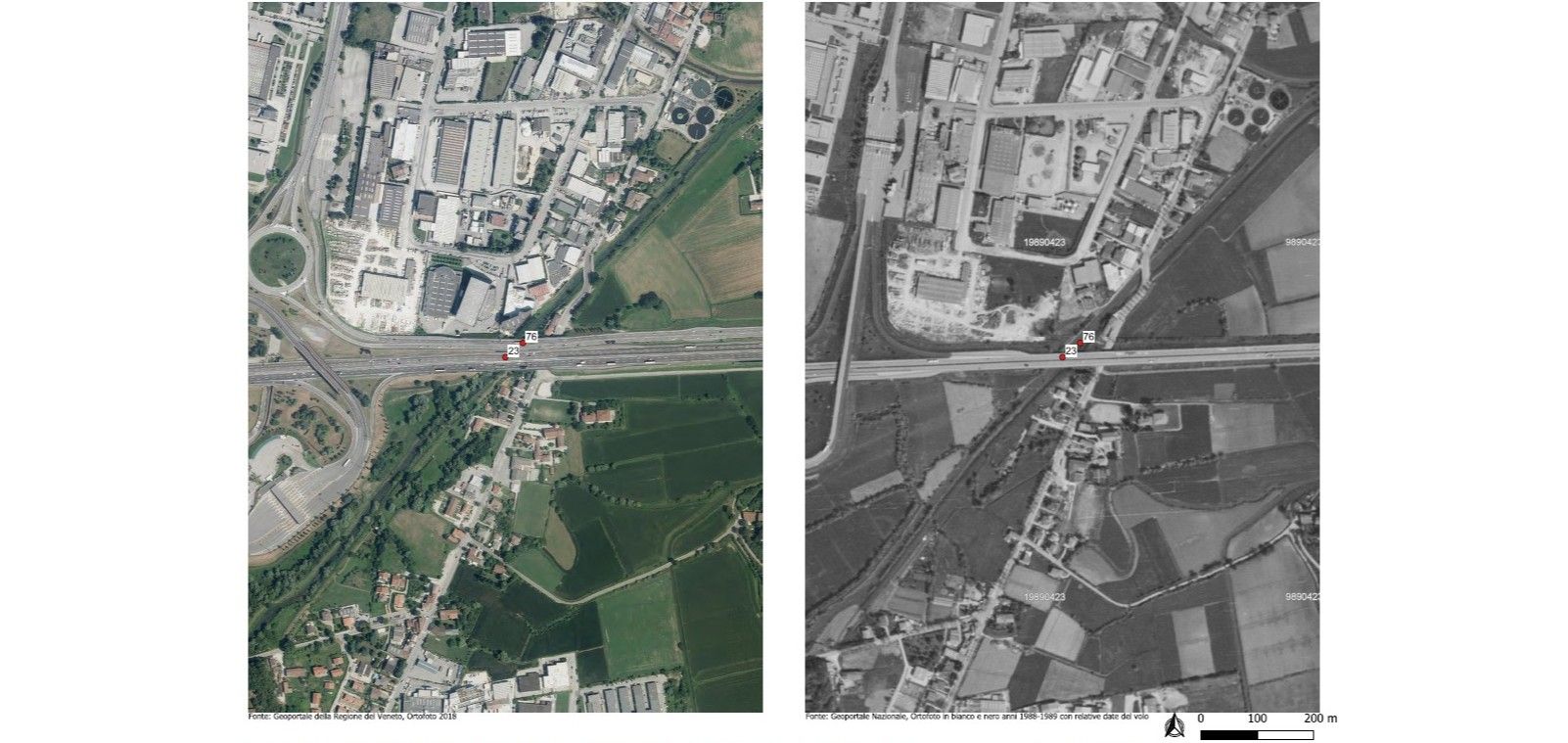 Inquadramento su ortofoto attuale e storica